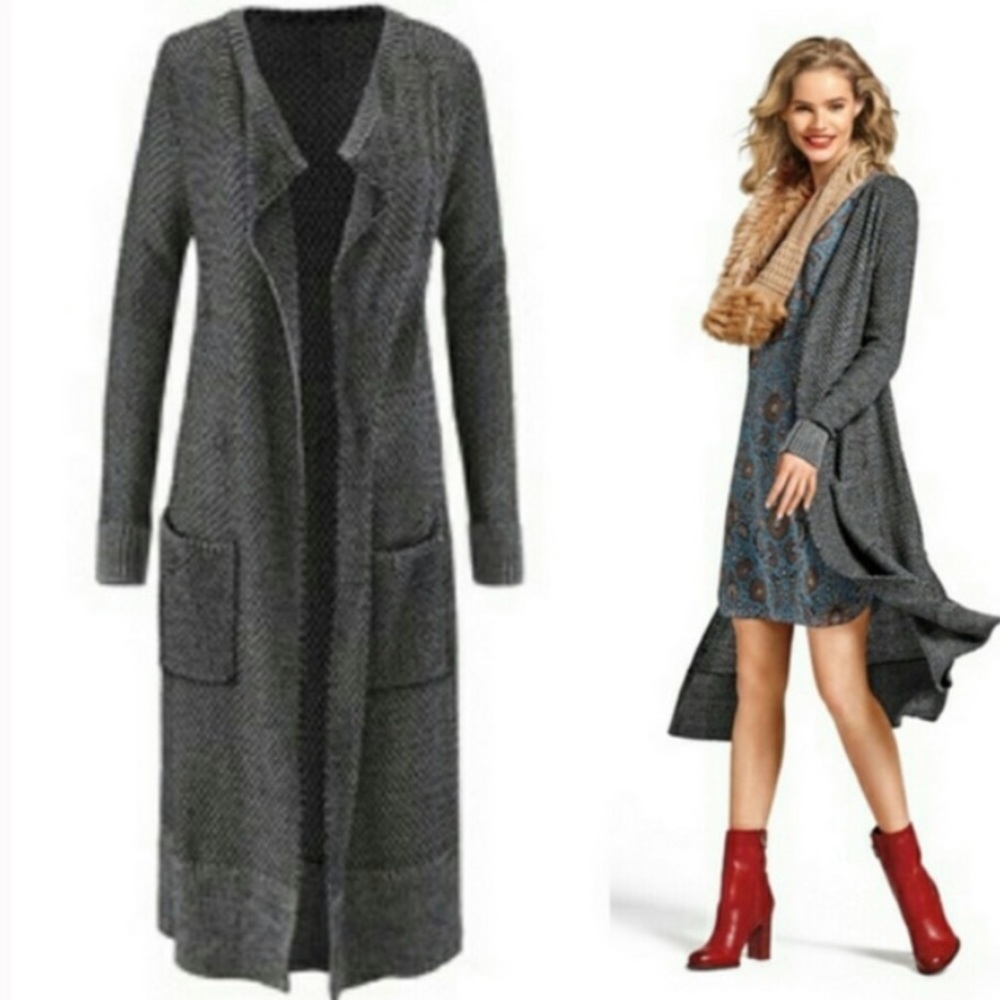 CAbi Lara Open Front Chunky Knit Duster Cardigan size M